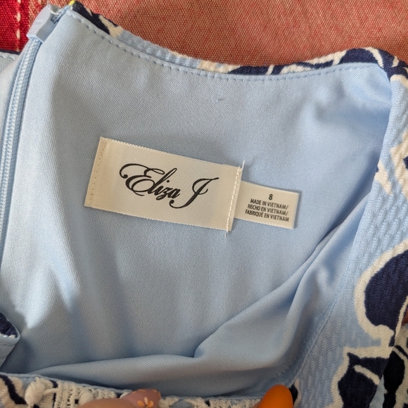 Eliza J Blue and White Shift Floral Mini Dress Resort A Line Crochet Bnwot 8 - Picture 14 of 14